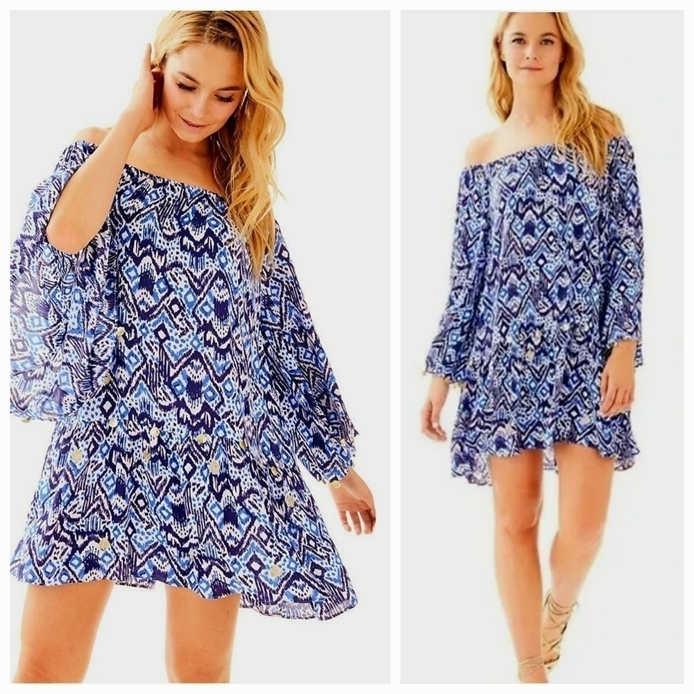 Lilly Pulitzer Flowy Blue Ikat Coin Delaney Swing Dress